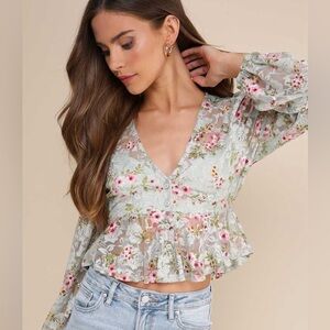 Lulu's Floral Button-Up Blouse in Pink and Green